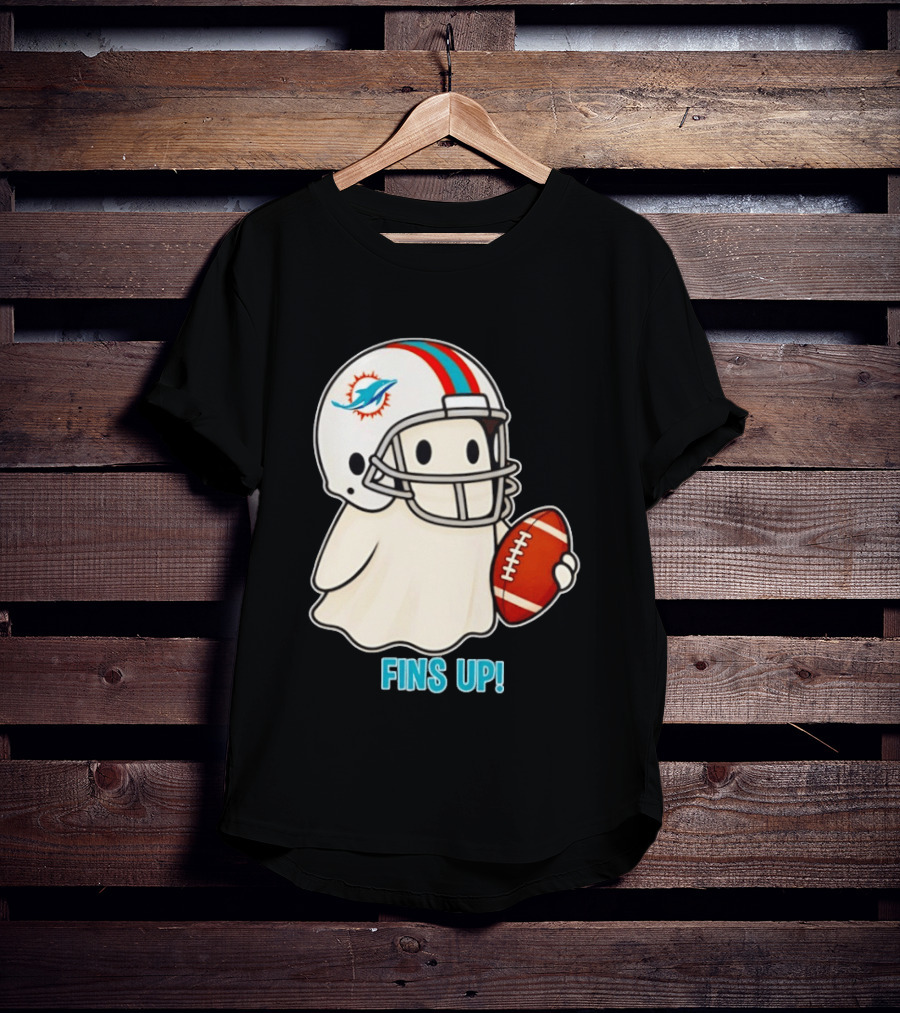 Miami Dolphins Ghost Fins Up Halloween 2026 Football Fan Gear T-Shirt