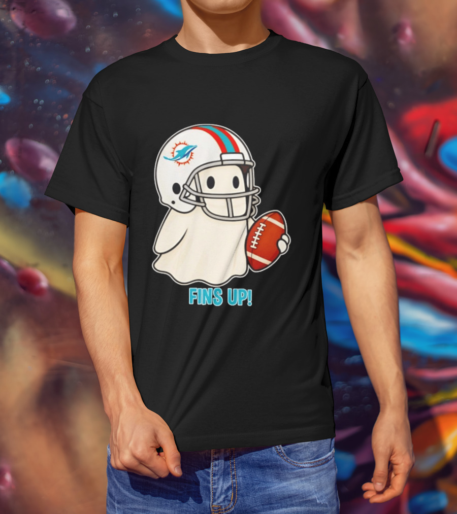 Miami Dolphins Ghost Fins Up Halloween 2026 Football Fan Gear T-Shirt