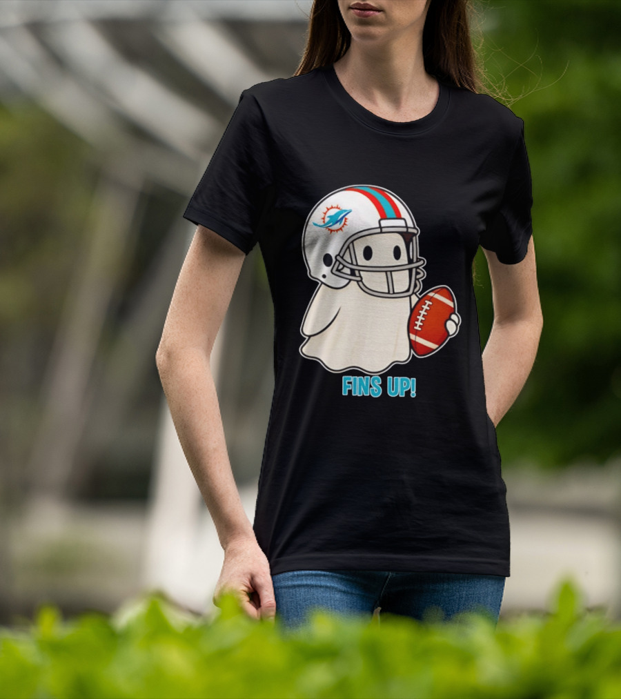 Miami Dolphins Ghost Fins Up Halloween 2026 Football Fan Gear T-Shirt