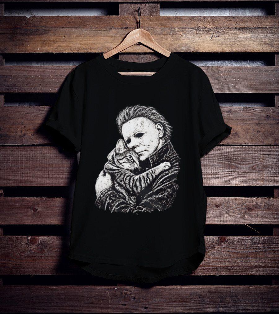 Michael Myers Hugging A Cat Halloween Horror Icon Halloween Cat Lovers T-Shirt