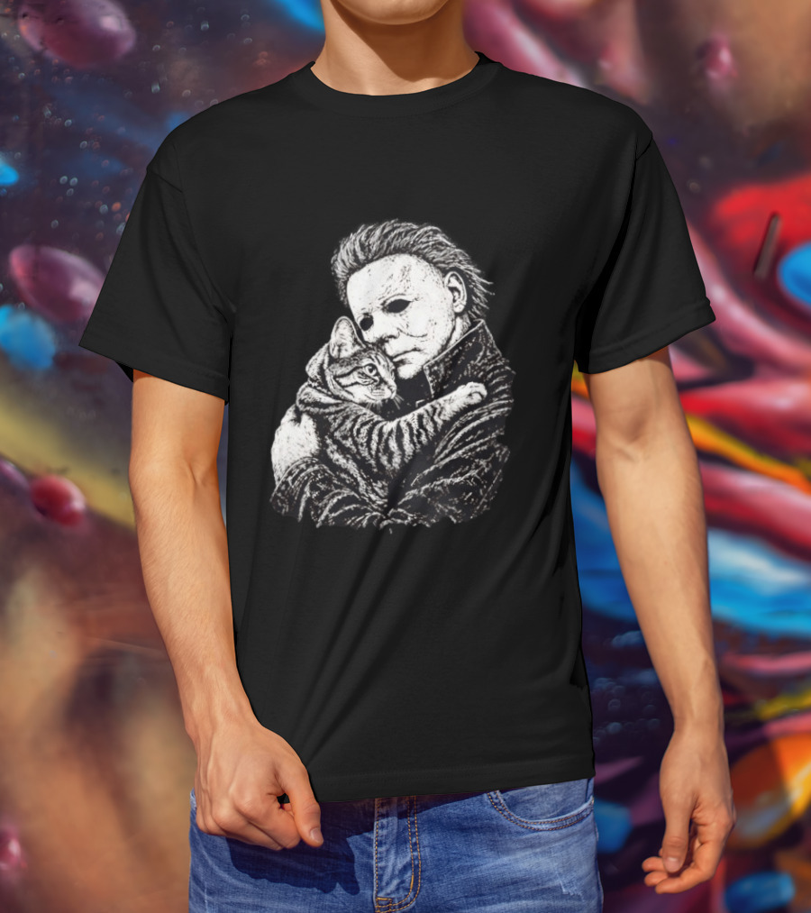 Michael Myers Hugging A Cat Halloween Horror Icon Halloween Cat Lovers T-Shirt