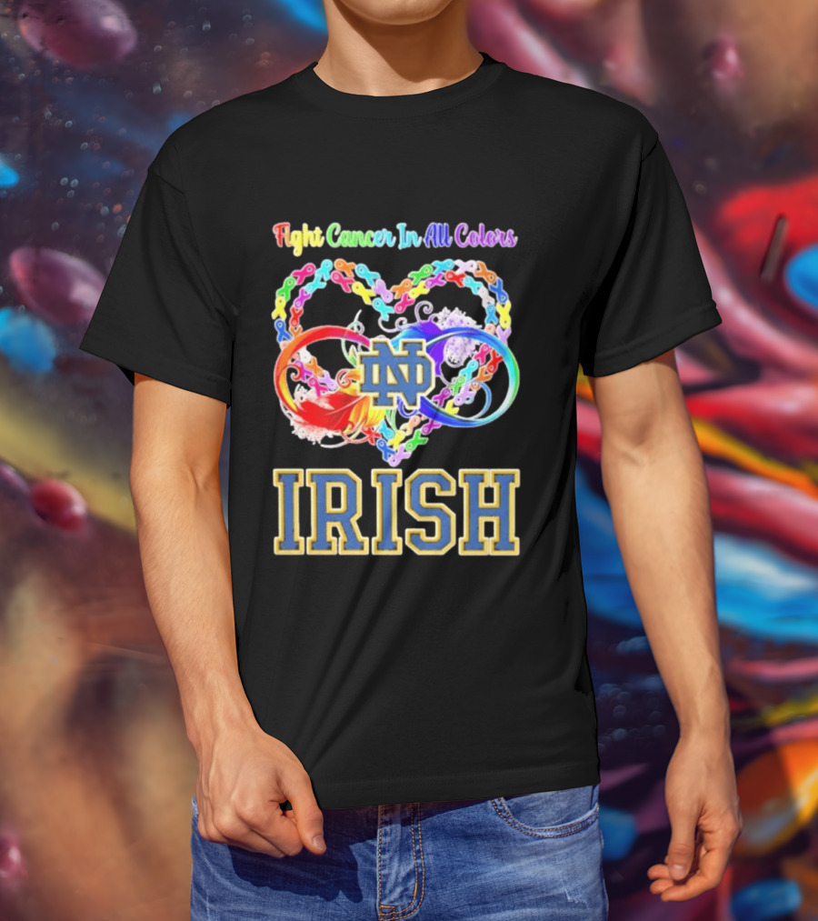 Fight Cancer In All Colors Notre Dame Irish Cancer Awareness Ribbon Heart T-Shirt