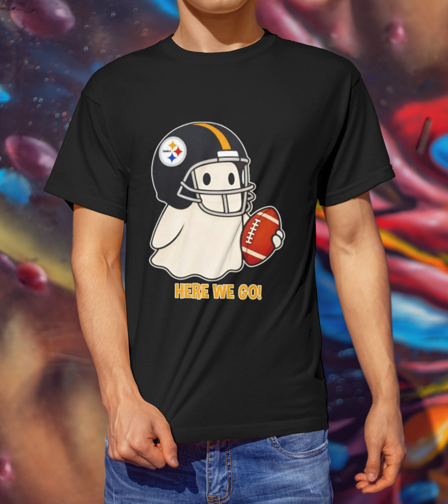 Pittsburgh Steelers Halloween Ghost Football Here We Go 2026 T-Shirt