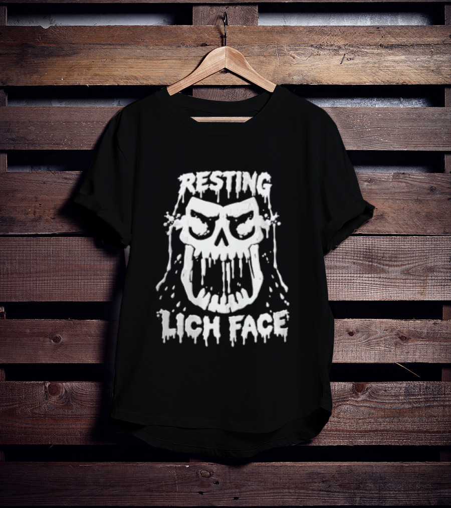 Resting Lich Face Dripping Skull White Ink T-Shirt