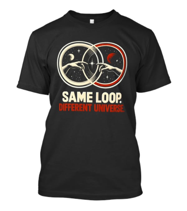 Same Loop Different Universe Intersecting Circles Two Hands Touching Lunar And Starry Night T-Shirt