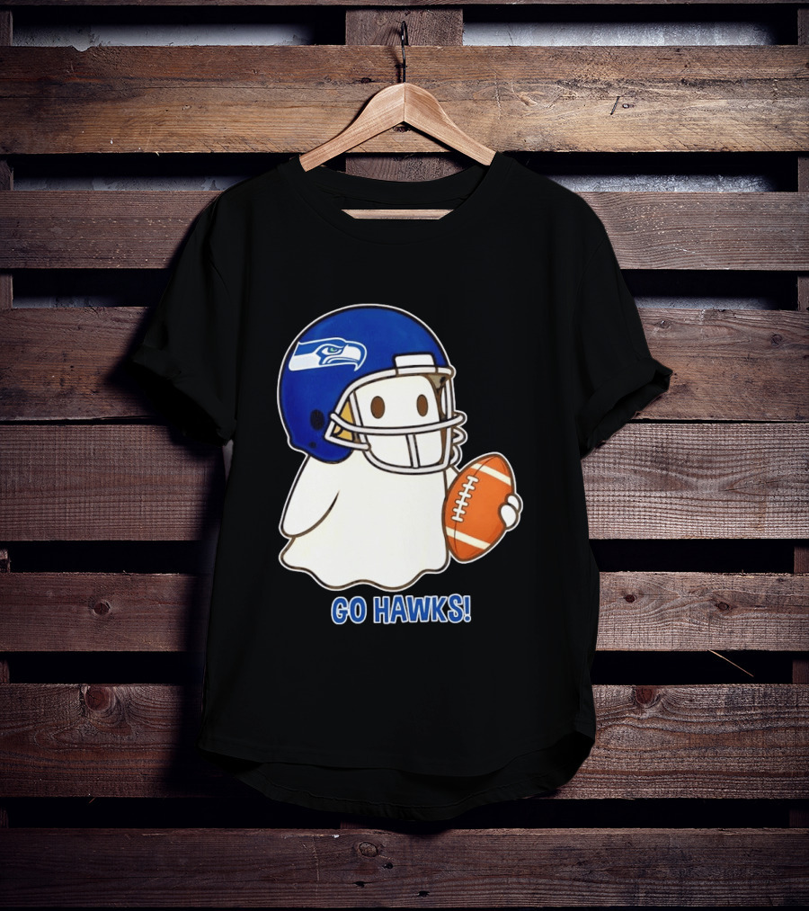 Seattle Seahawks Go Hawks Halloween Ghost Football Spirit T-Shirt