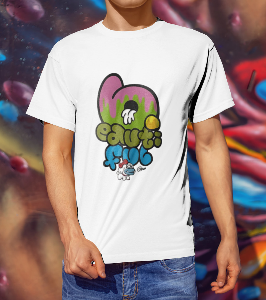 Beautiful Graffiti Lettering Dripping Paint Cartoon Dog With Spray Can T-Shirt