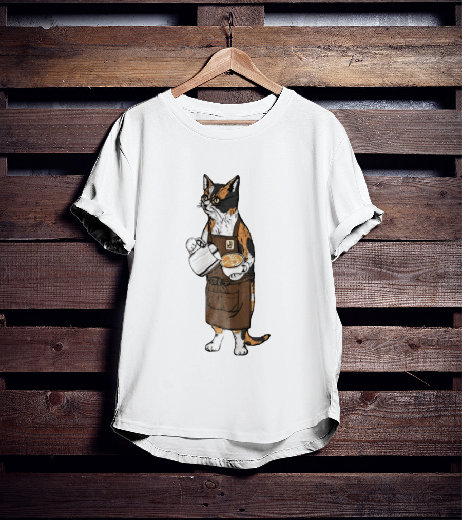 Cat Wearing Glasses And Apron Pouring Latte Art Coffee T-Shirt