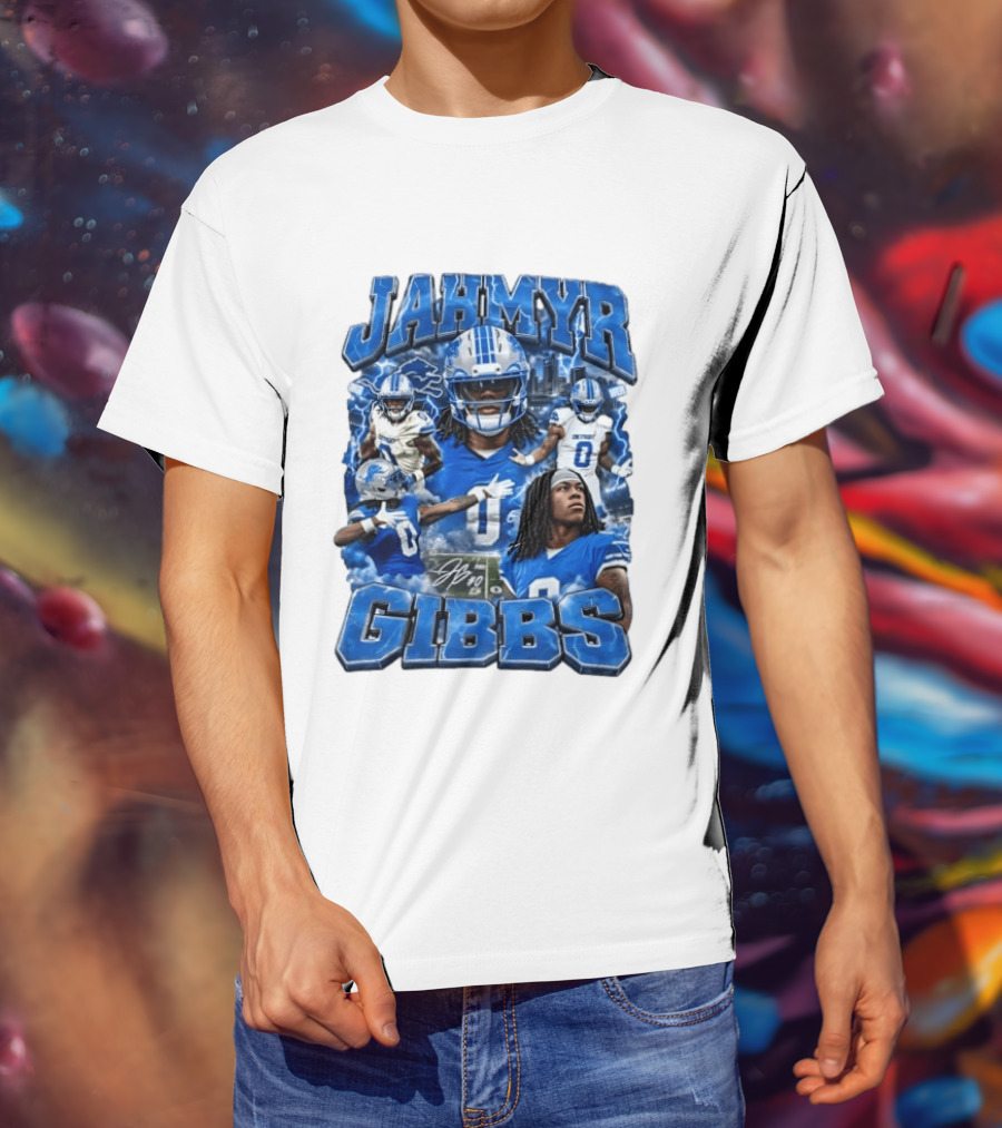 Jahmyr Gibbs Detroit Lions Blue Football T-Shirt
