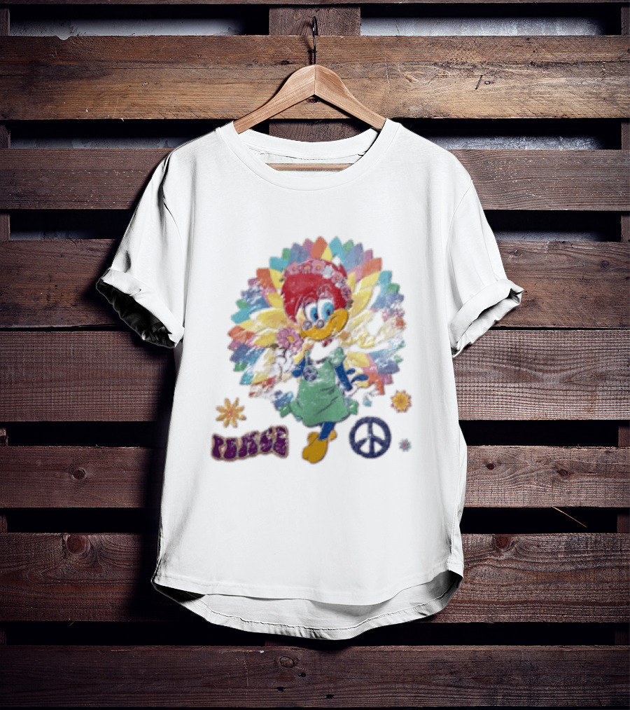 Peace Winnie Woodpecker Flower Crown Rainbow Sign T-Shirt