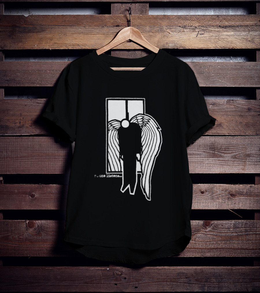 7 Angels 7 Plagues No One Listens Wings Mirror Black T-Shirt