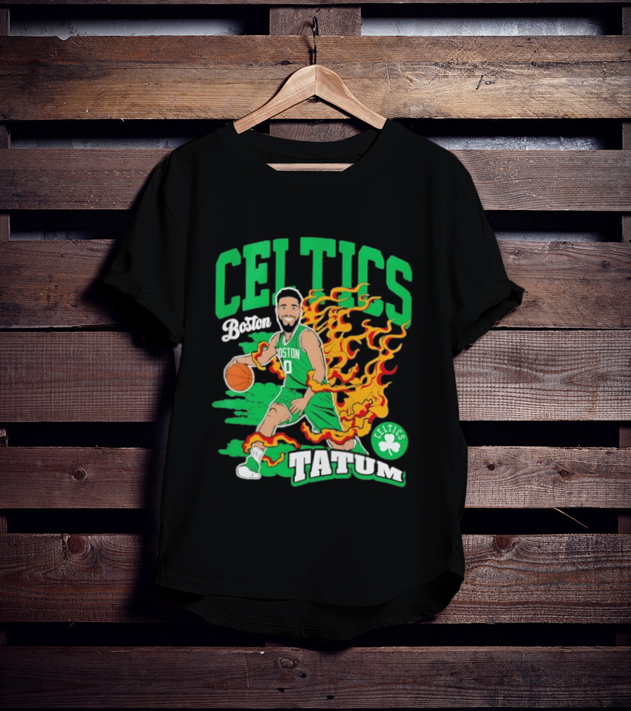 Boston Celtics Jayson Tatum Fired Up Basketball Flames T-Shirt