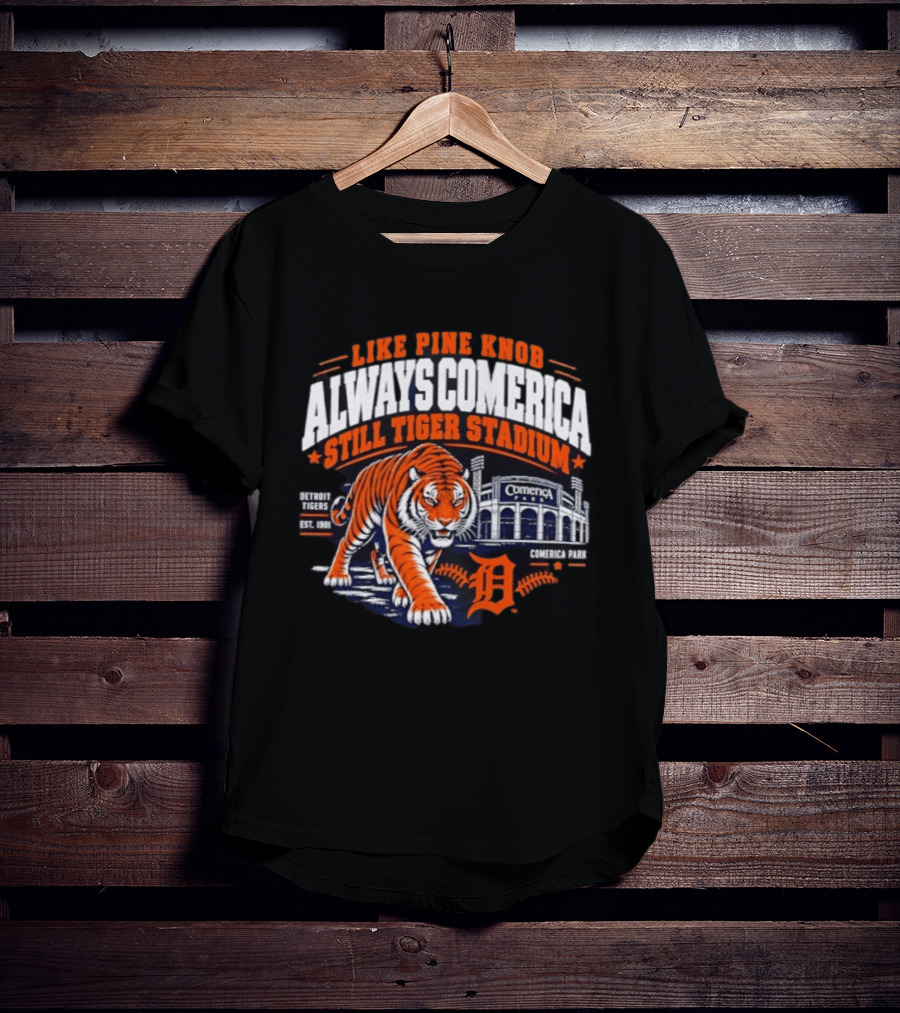 Detroit Tigers 2026 Pine Knob Comerica Tiger Stadium Est 1901 Iconic Baseball Tiger T-Shirt