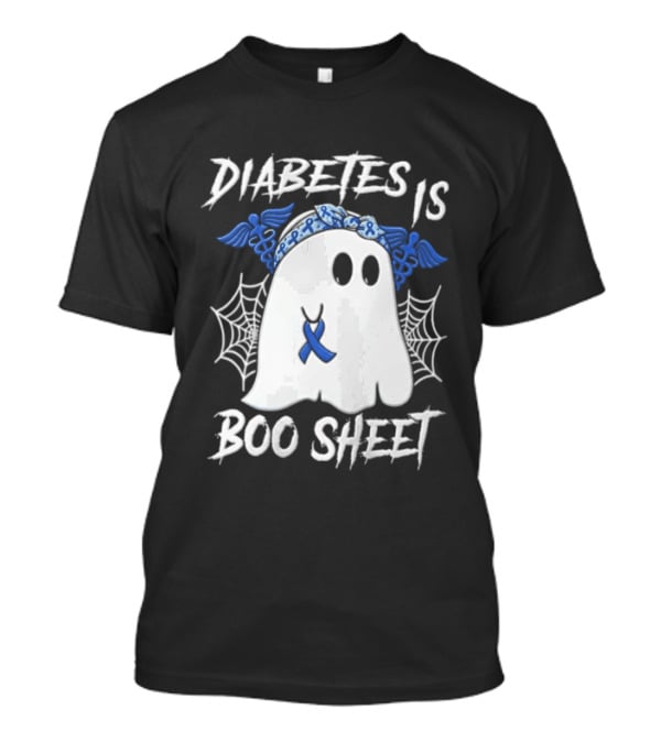 Diabetes IS BOO Sheet Ghost With Blue Ribbon Headband Halloween T-Shirt
