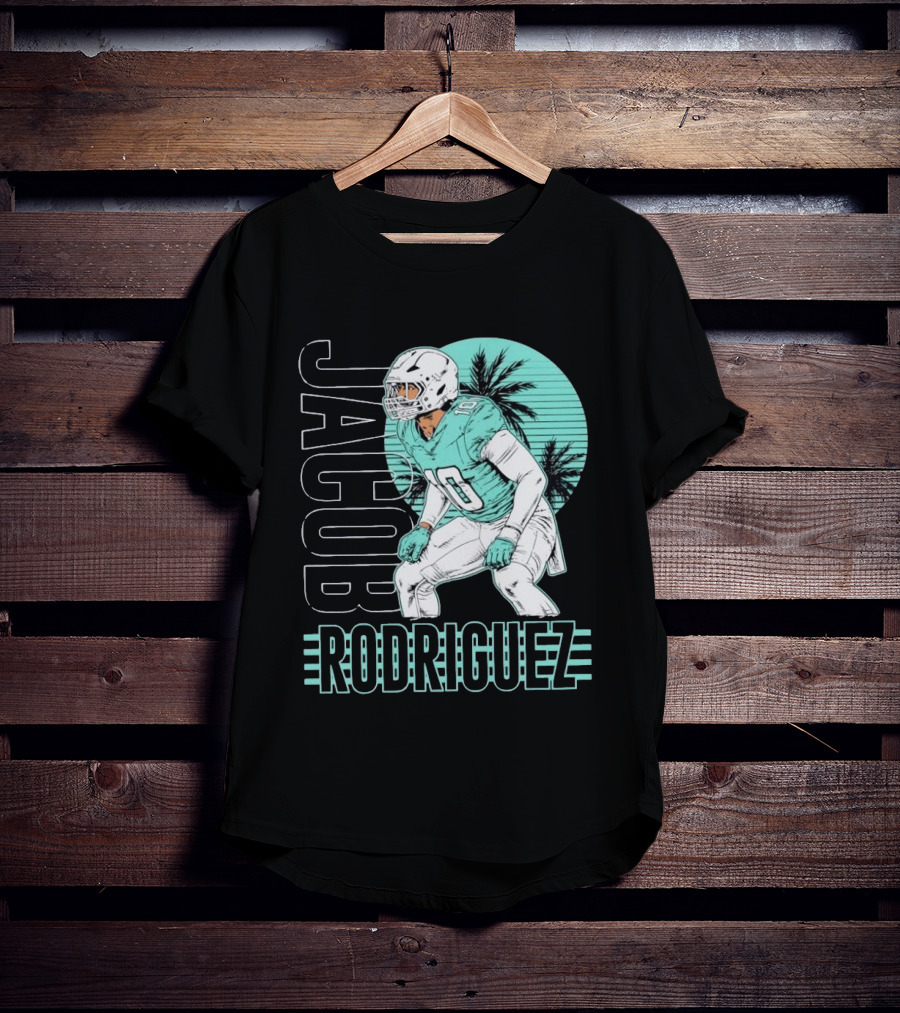 Jacob Rodriguez Miami Dolphins Palm Trees Football Player Tropical Scene T-Shirt