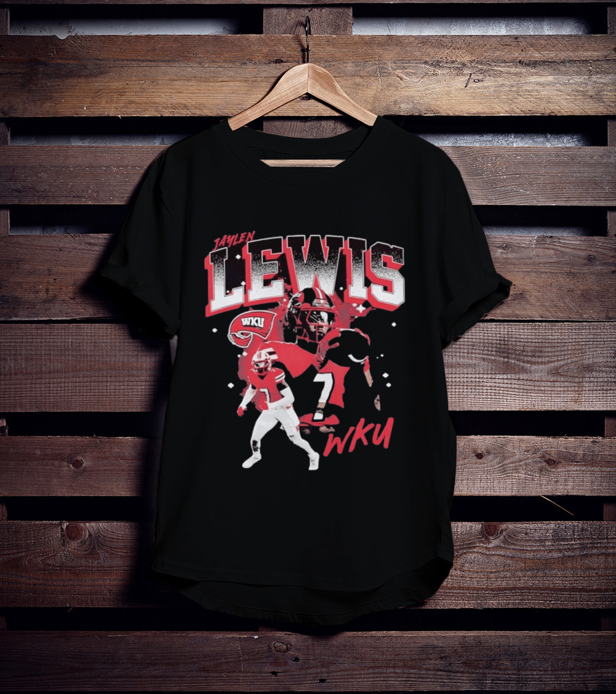 Jaylen Lewis No 7 WKU Football Helmet And Player Action T-Shirt