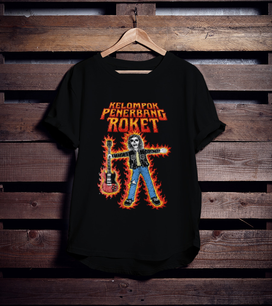 Kelompok Penerbang Roket Skeleton Guitarist In Flames Keegan Records T-Shirt