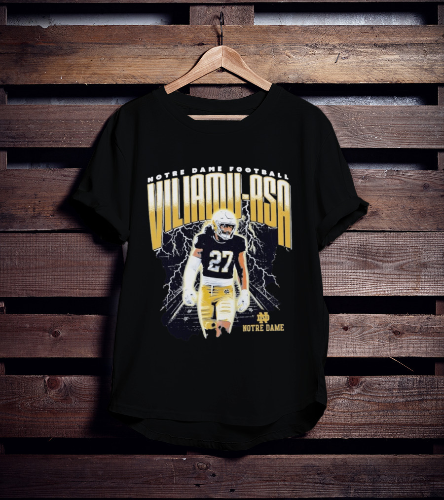 Notre Dame Viliamu Asa No 27 Football Lightning T-Shirt