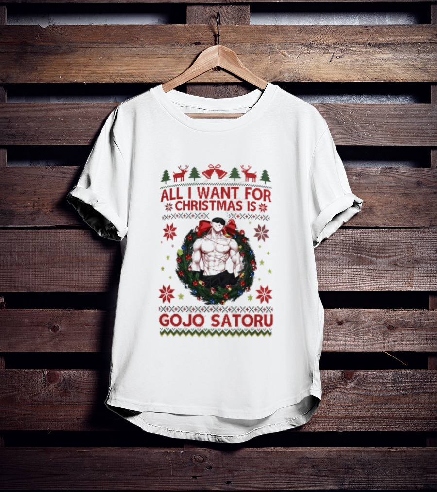 All I Want For Christmas Is Gojo Satoru Festive Holiday Anime Ugly Christmas T-Shirt