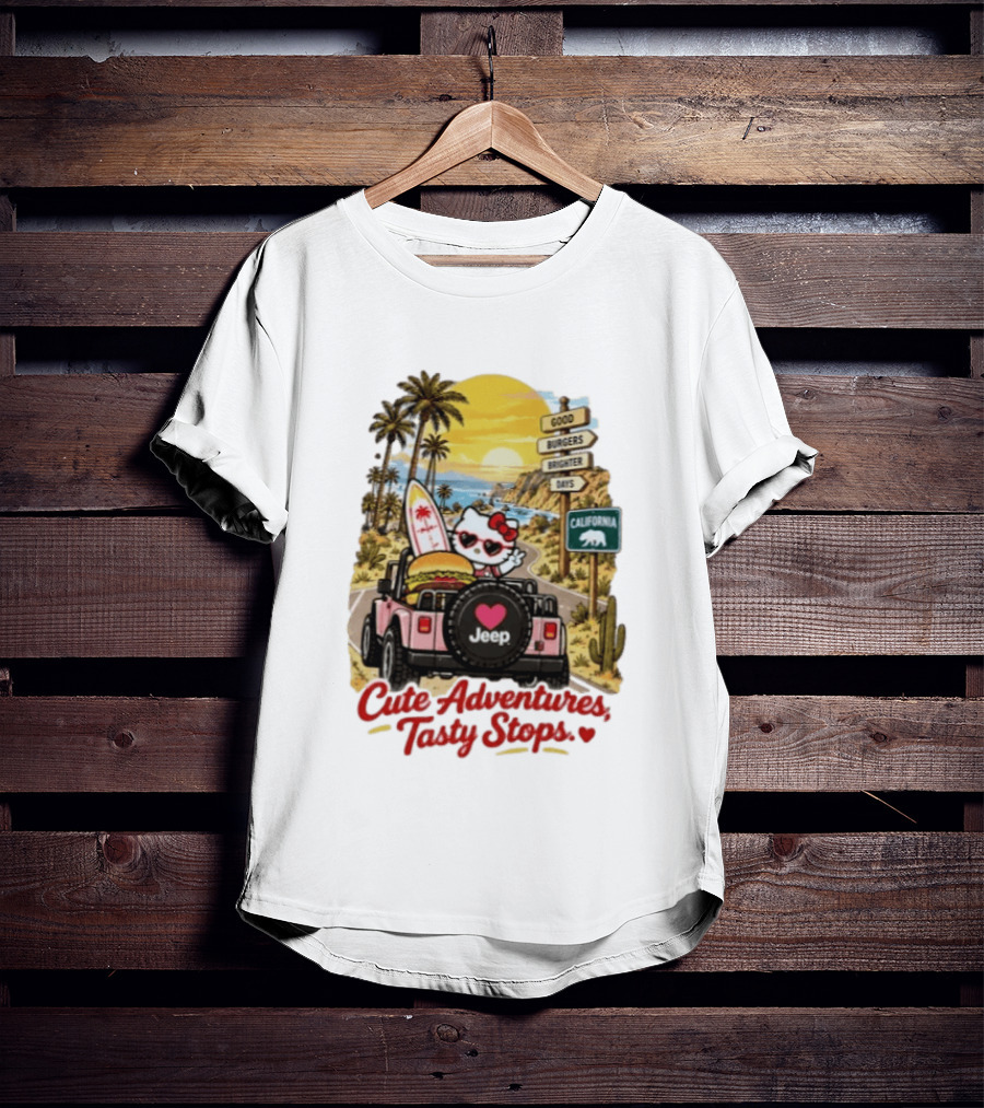 Cute Adventures Tasty Stops California Jeep Beach Burger Good Vibes T-Shirt