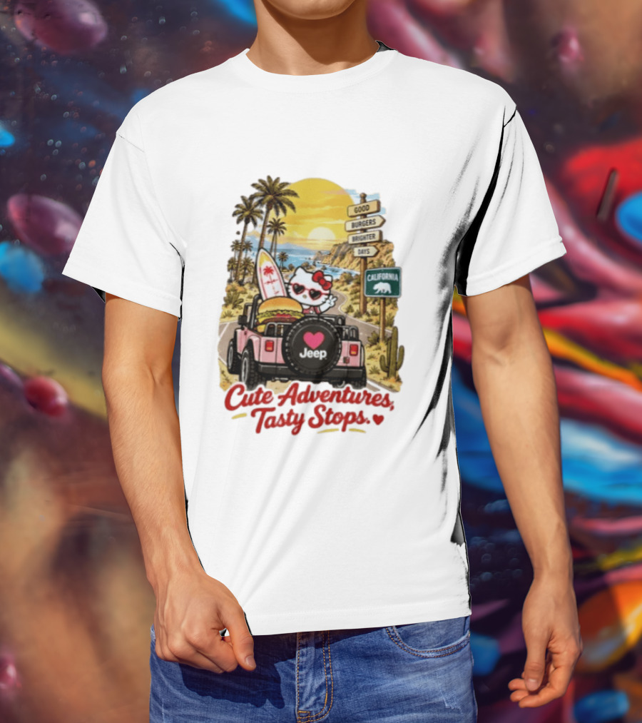 Cute Adventures Tasty Stops California Jeep Beach Burger Good Vibes T-Shirt
