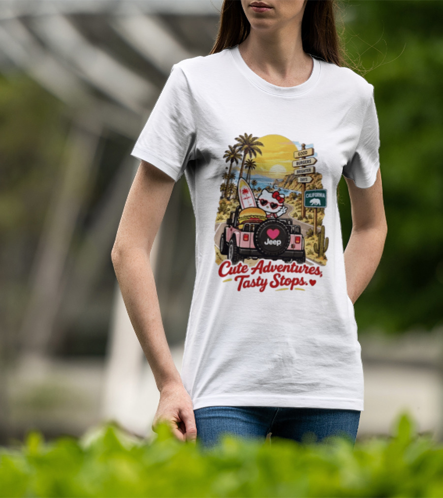 Cute Adventures Tasty Stops California Jeep Beach Burger Good Vibes T-Shirt