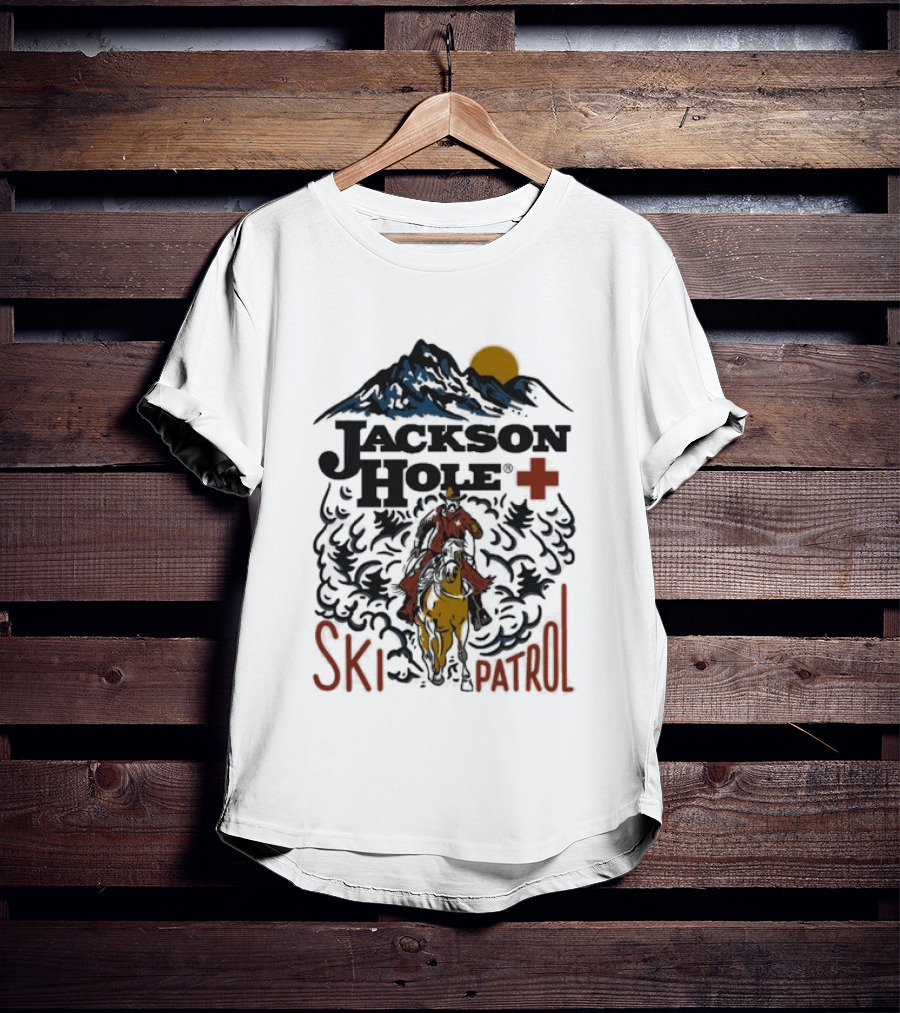 Jackson Hole Wyoming Mountain Cowboy Ski Patrol Adventure T-Shirt