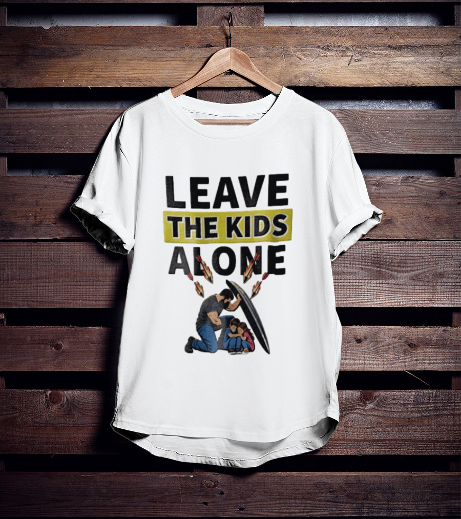 Leave The Kids Alone Bearded Man Shielding Children From Arrows T-Shirt