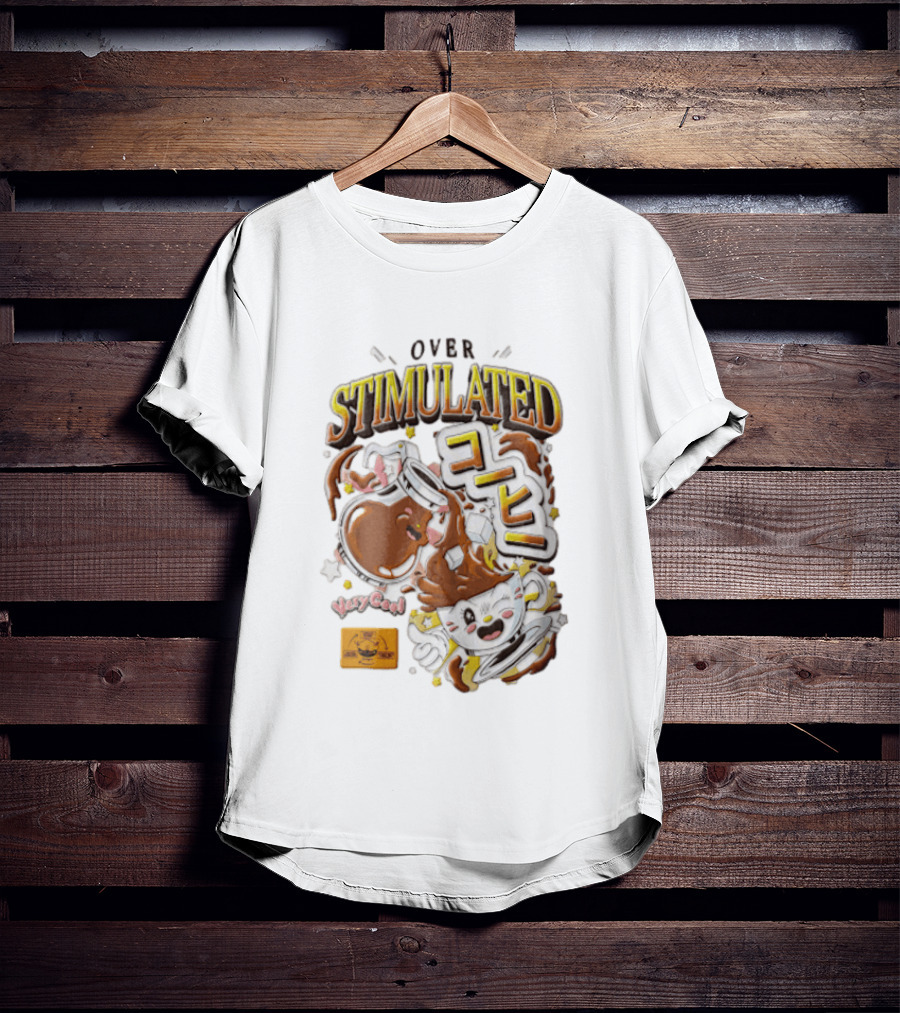 Over Stimulated Coffee Pot Pouring Very Coffee Cartoon Cute T-Shirt