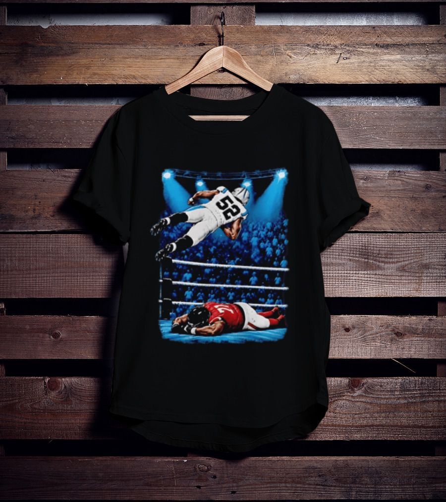 Football Player 52 Jumping Over Opponent In Wrestling Ring Spotlight Crowd T-Shirt