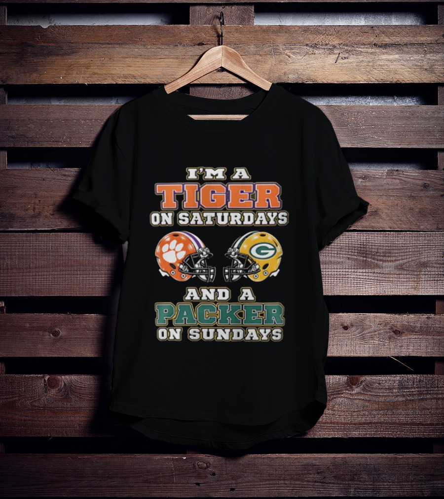 I'm A Tiger On Saturdays And A Packer On Sundays Clemson Green Bay Football Fan T-Shirt
