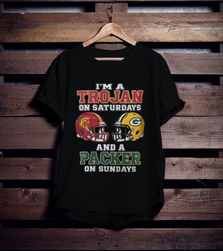 I'm A Trojan On Saturdays Packer On Sundays Football Helmets T-Shirt