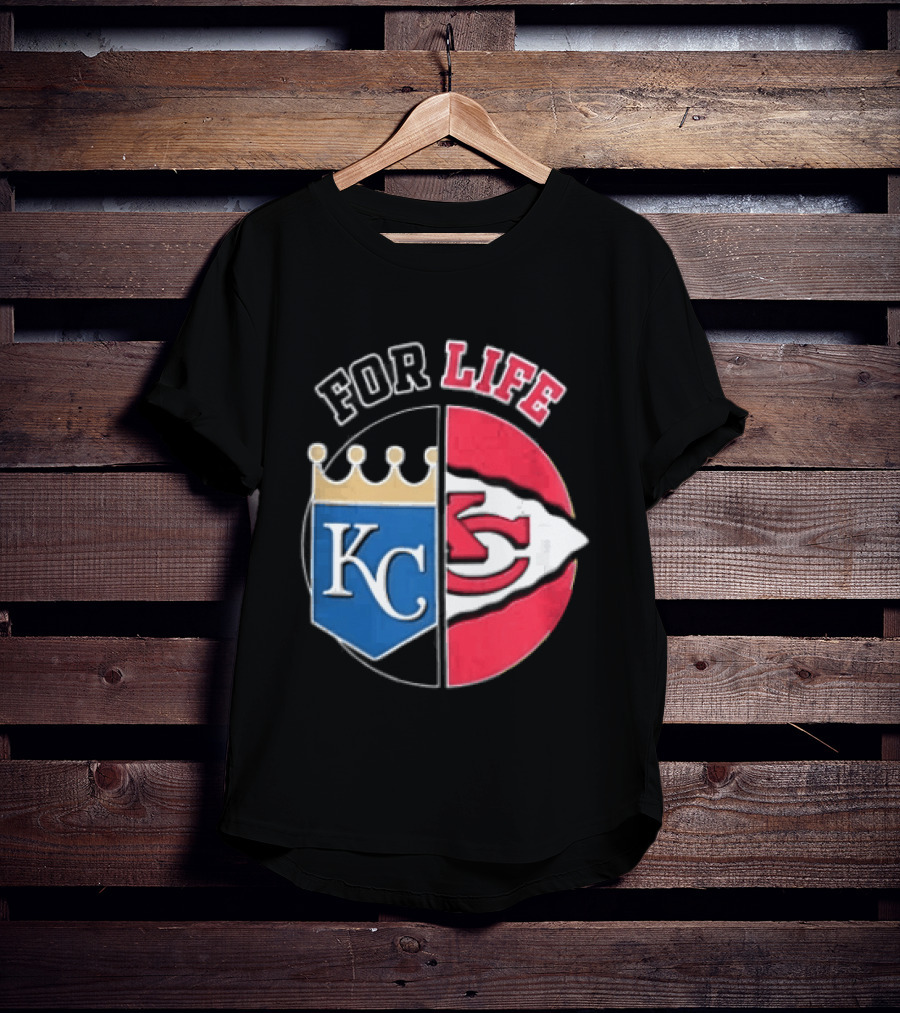 Kansas City Royals Chiefs For Life KC Arrowhead Split Crown T-Shirt