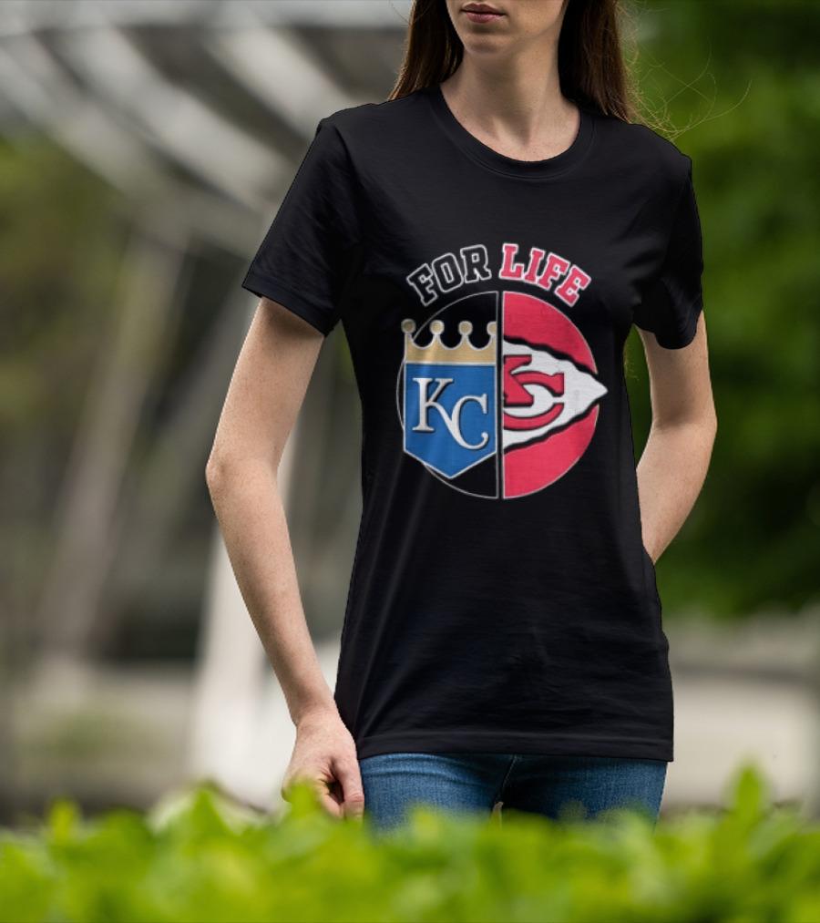Kansas City Royals Chiefs For Life KC Arrowhead Split Crown T-Shirt