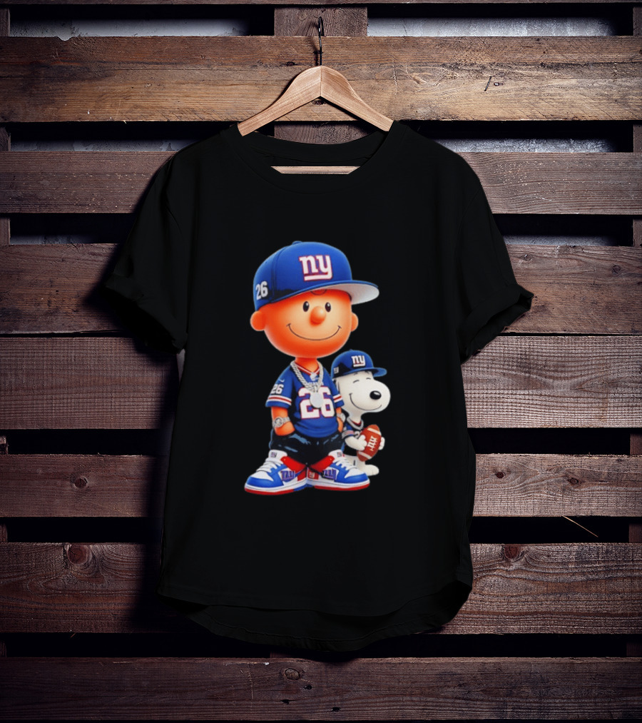 Peanuts Characters In New York Giants Team Sportswear T-Shirt