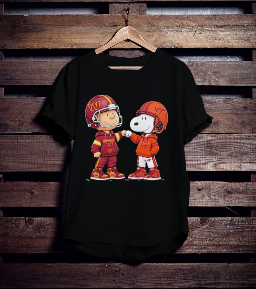 Peanuts Snoopy Charlie Brown Washington Commanders Virginia Tech Hokies Collaboration Fist Bump T-Shirt