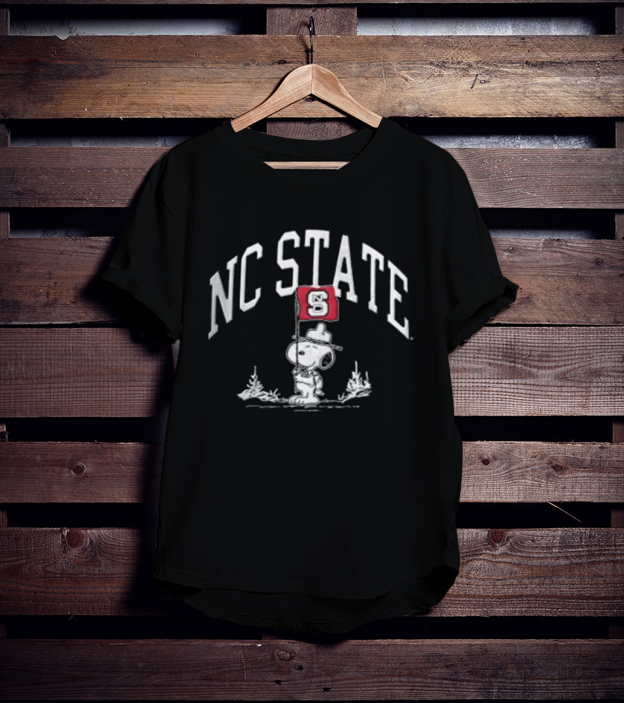 NC State Snoopy Scout Holding S Flag Cartoon T-Shirt