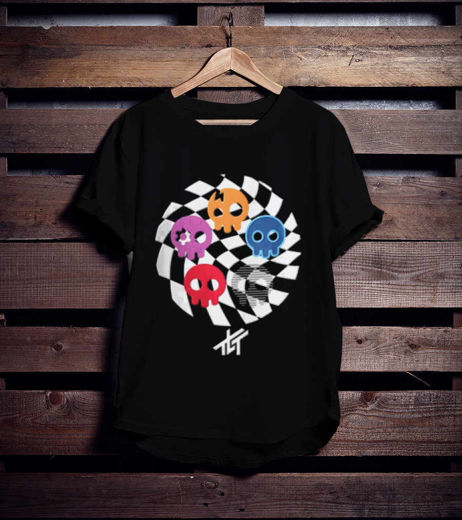 The Living Tombstone Five Colorful Skulls Checkered T-Shirt