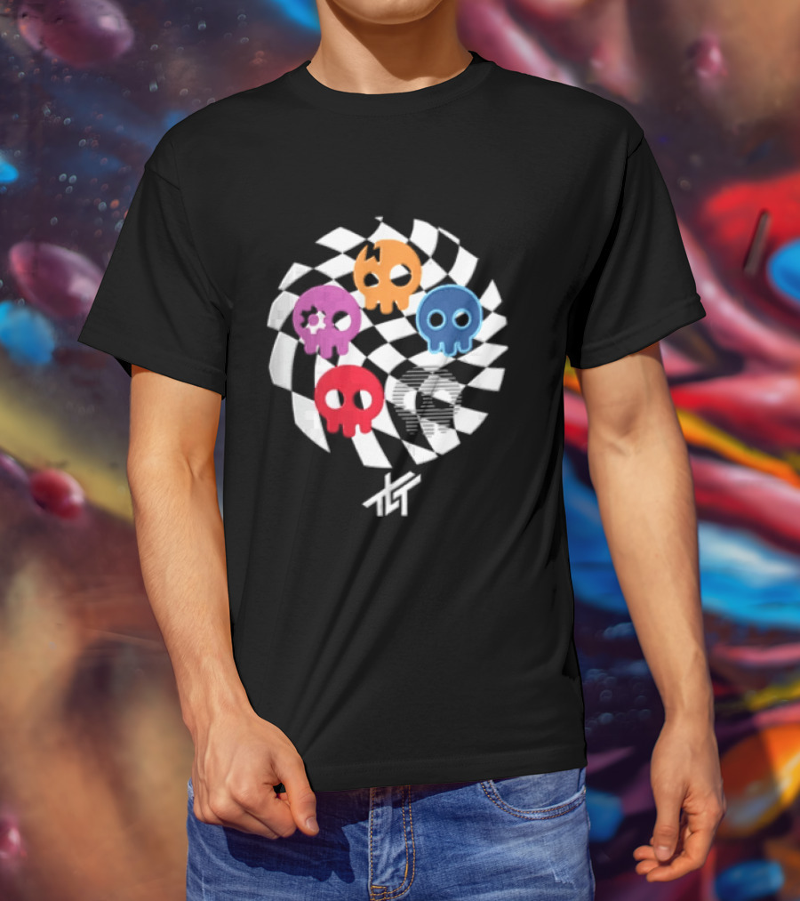 The Living Tombstone Five Colorful Skulls Checkered T-Shirt