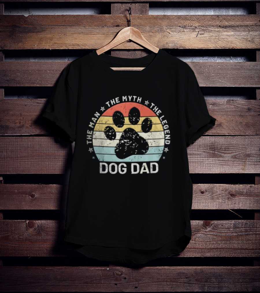 The Man The Myth The Legend Dog Dad Distressed Paw Rainbow Sunset T-Shirt