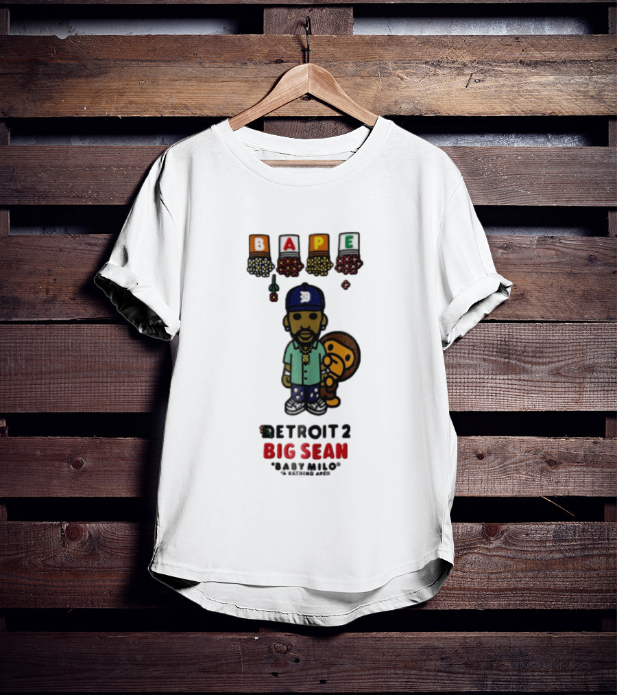 BAPE Big Sean Detroit 2 Baby Milo Cartoon Man Wearing Cap T-Shirt