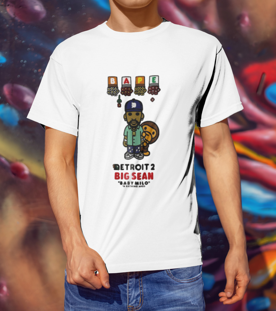 BAPE Big Sean Detroit 2 Baby Milo Cartoon Man Wearing Cap T-Shirt