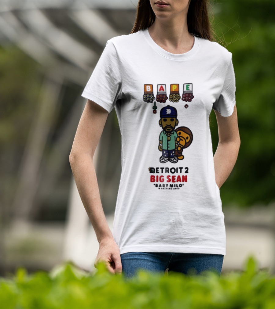 BAPE Big Sean Detroit 2 Baby Milo Cartoon Man Wearing Cap T-Shirt
