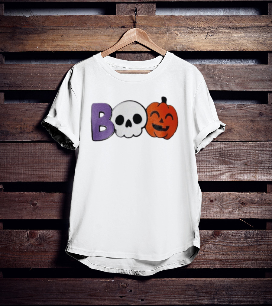 BOO Skull Pumpkin Purple Letter Halloween Fun T-Shirt