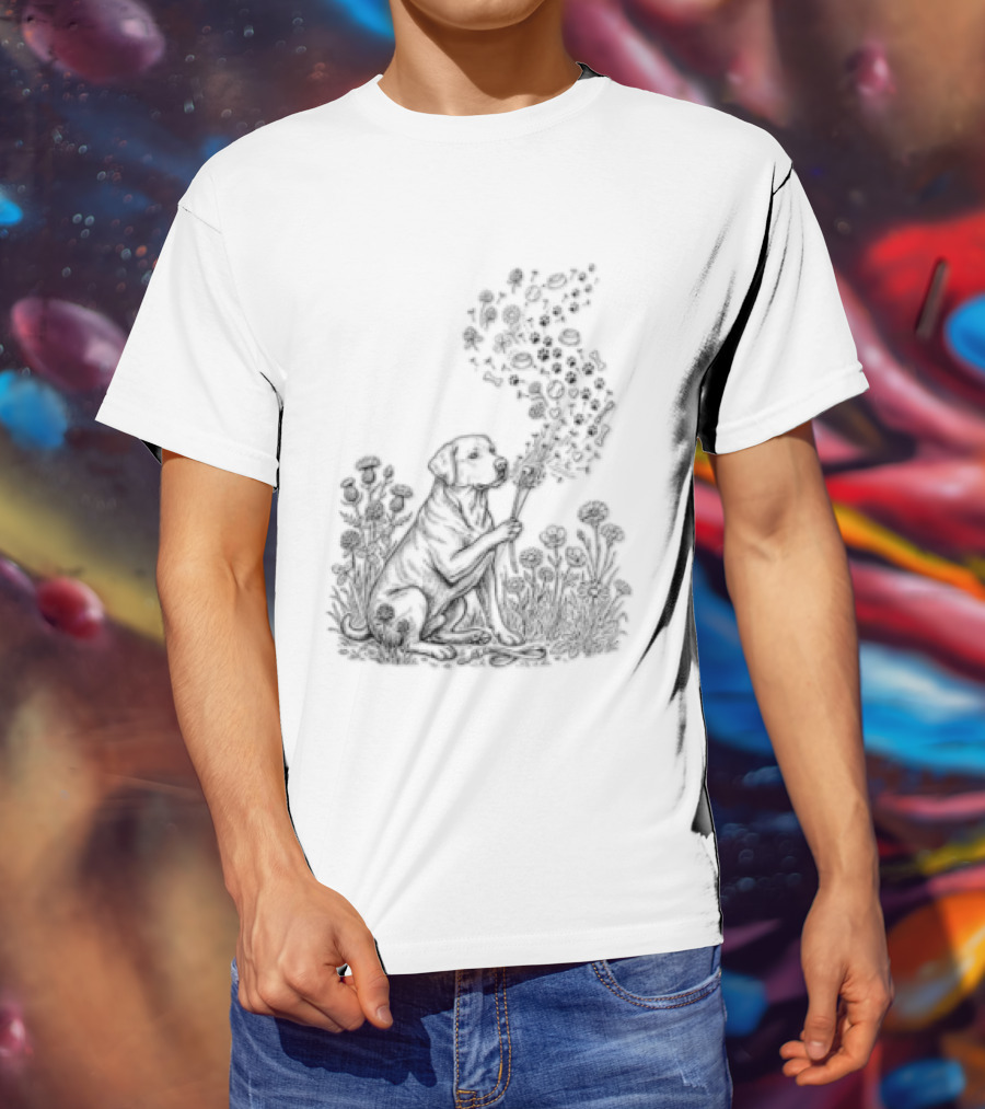 Floral Labrador Retriever Dandelion Dog With Flower T-Shirt