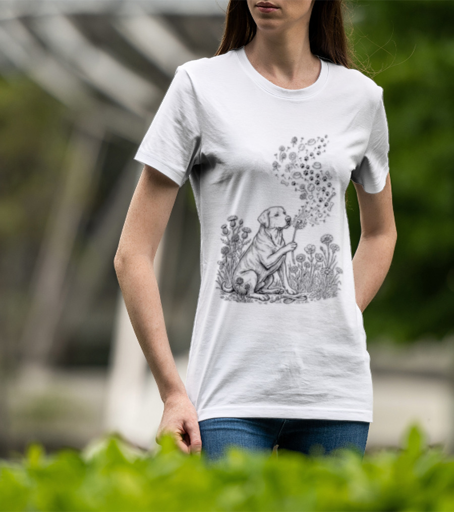 Floral Labrador Retriever Dandelion Dog With Flower T-Shirt