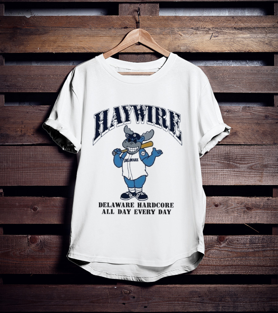 Haywire Wilmington Delaware Hardcore All Day Every Day Cartoon Bull With Baseball Bat T-Shirt