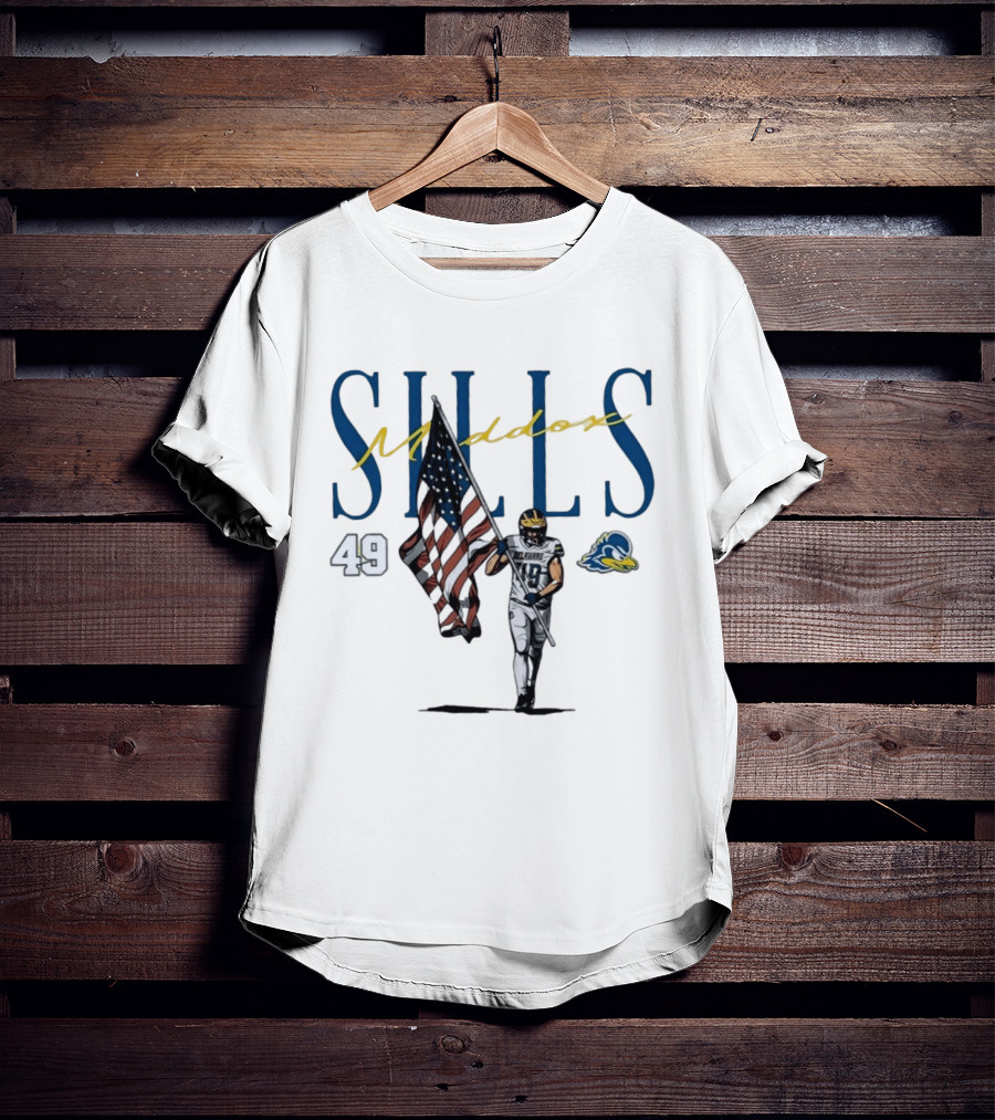 Delaware Blue Hens No 49 Maddox Sills US Flag Caricature T-Shirt