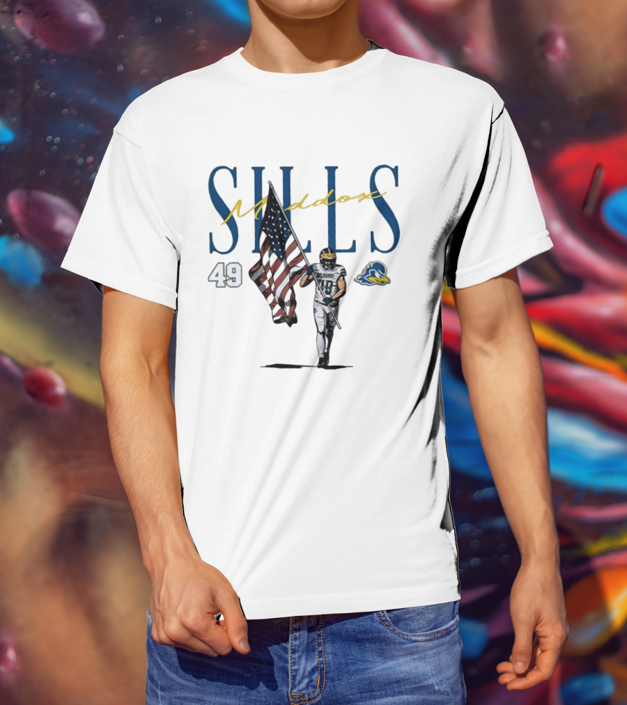 Delaware Blue Hens No 49 Maddox Sills US Flag Caricature T-Shirt