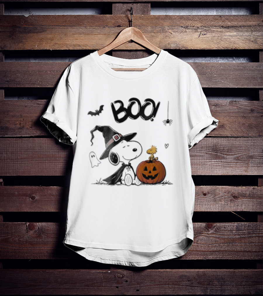 Peanuts BOO Snoopy Witch Hat Woodstock Pumpkin Halloween T-Shirt